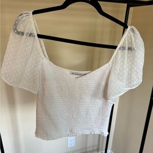 Abercrombie & Fitch White Puff Sleeve Smocked Crop Blouse